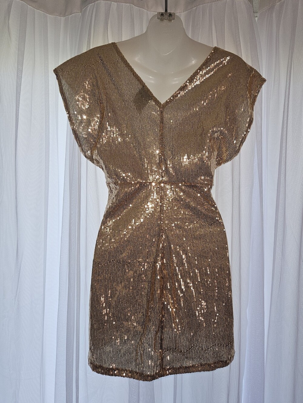 Gold Sequin Deep Plunge Micro Mini Dress - Picture 4 of 11